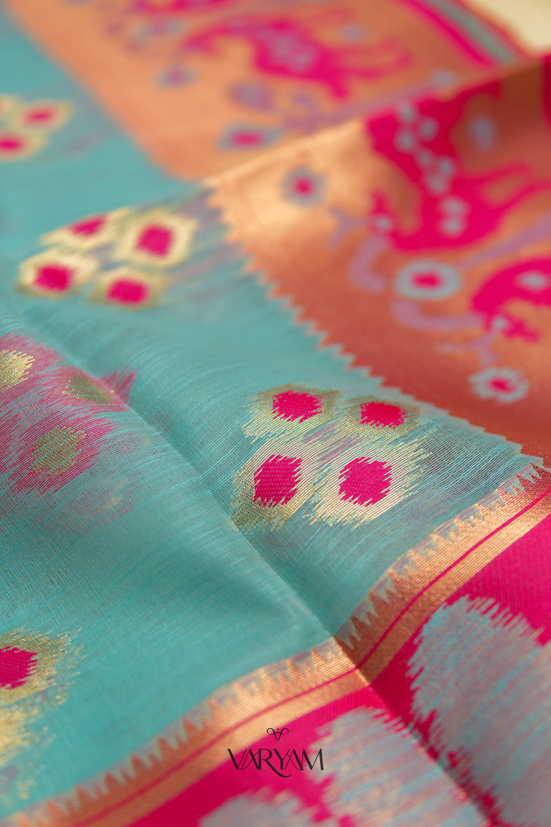 Patola Linen Blue Saree