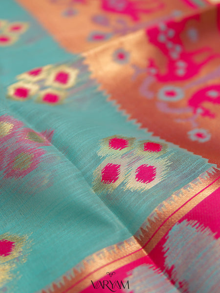 Patola Linen Blue Saree