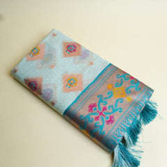 Kalista Linen Ice Blue Saree