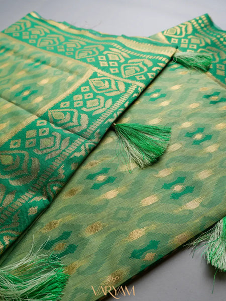 Saanjh Green Cotton Saree
