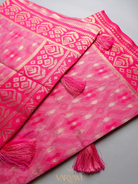 Saanjh Pink Cotton Saree