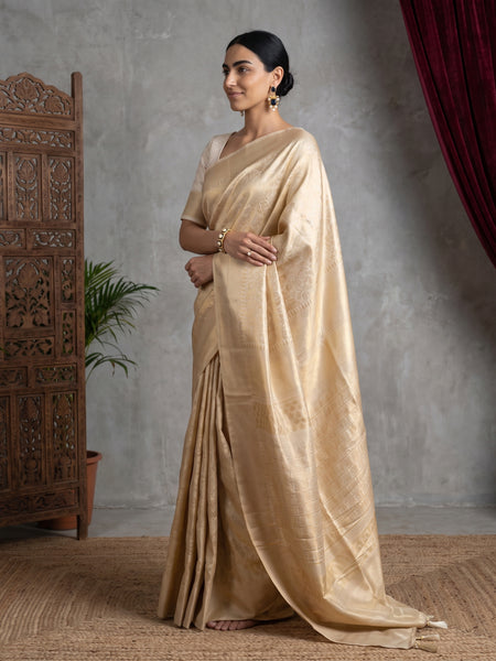 Swarna Silk Cream Gold Saree
