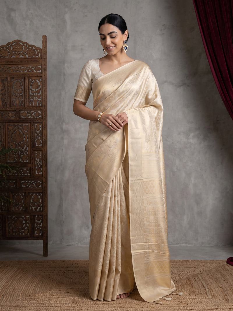 Swarna Silk Cream Gold Saree