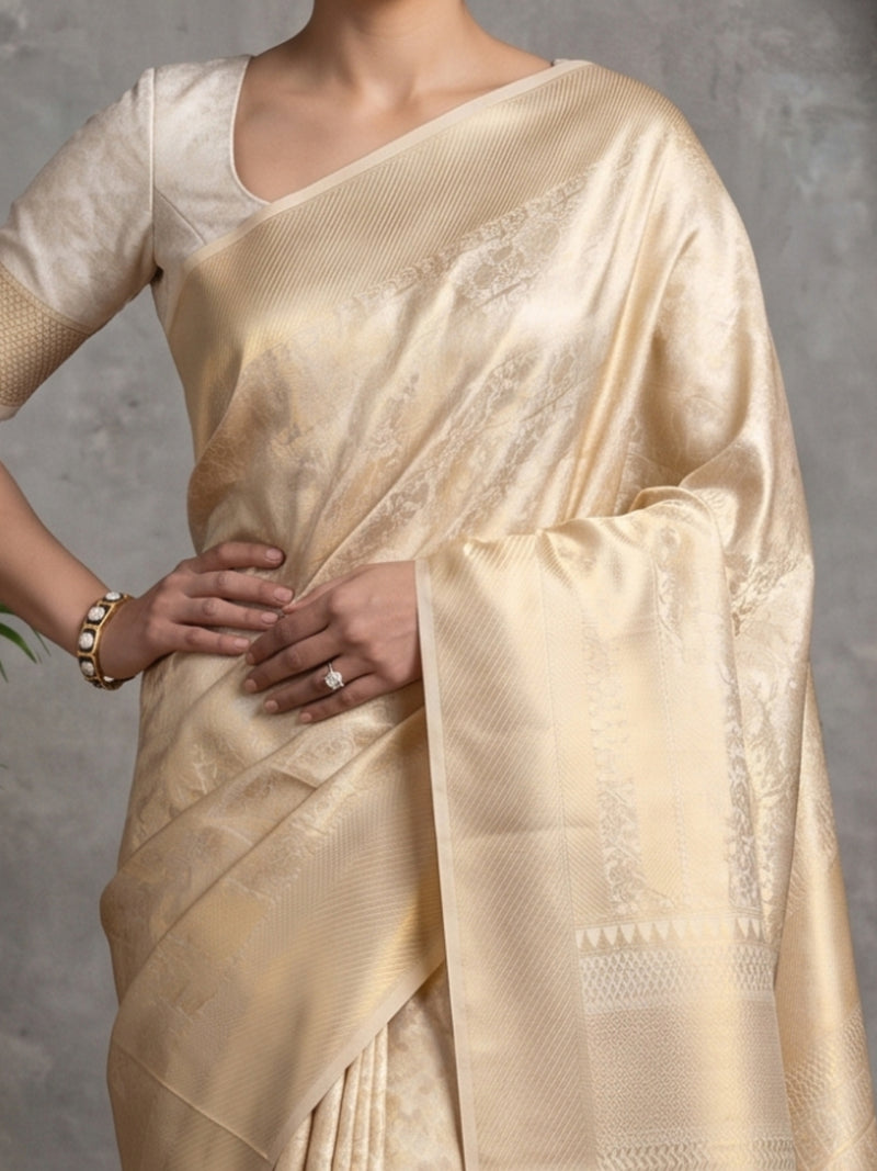 Swarna Silk Cream Gold Saree