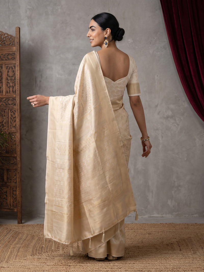 Swarna Silk Cream Gold Saree