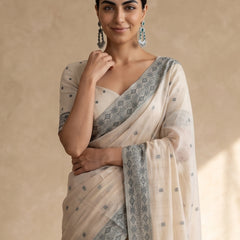 Ira Cream Green Cotton Saree