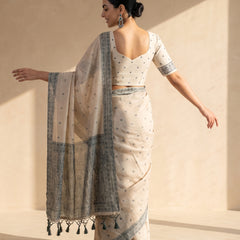 Ira Cream Green Cotton Saree