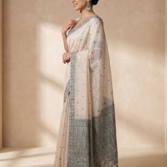 Ira Cream Green Cotton Saree