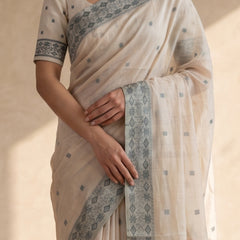 Ira Cream Green Cotton Saree