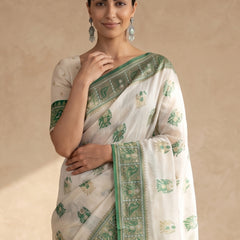 Monalisa Linen Cream Green Saree