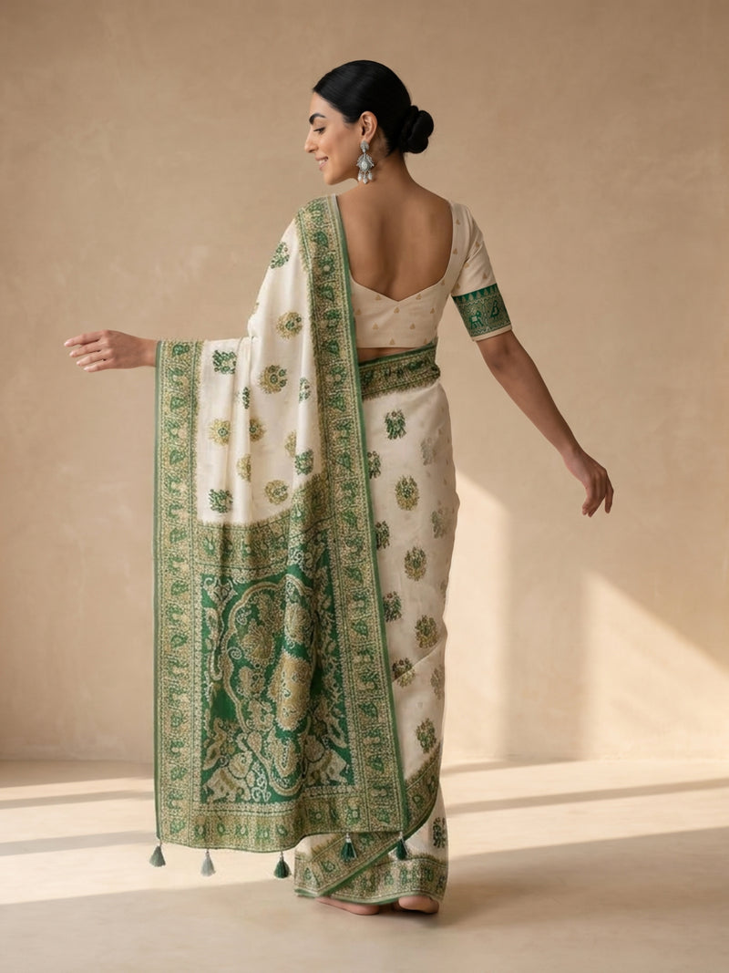 Monalisa Linen Cream Green Saree