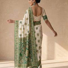 Monalisa Linen Cream Green Saree
