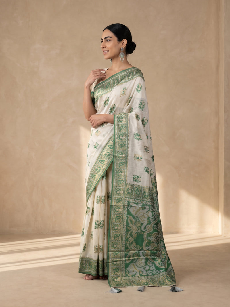 Monalisa Linen Cream Green Saree