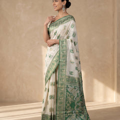 Monalisa Linen Cream Green Saree