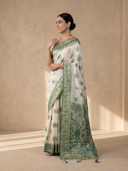 Monalisa Linen Cream Green Saree