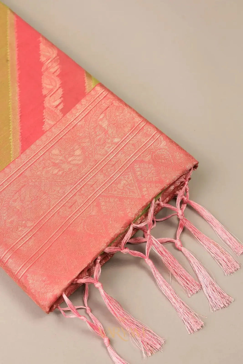 Kaaya Cotton Green Pink Saree