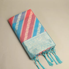 Kaaya Cotton Blue Pink Saree