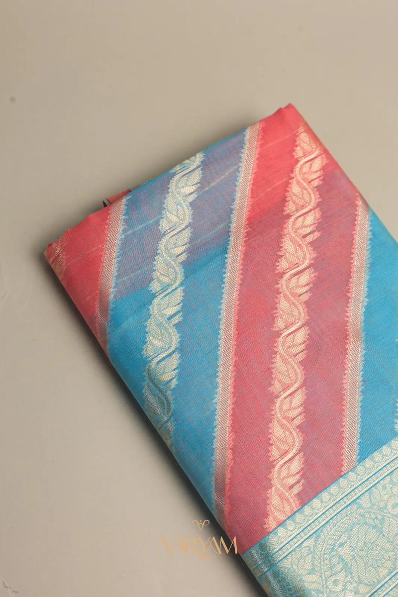 Kaaya Cotton Blue Pink Saree