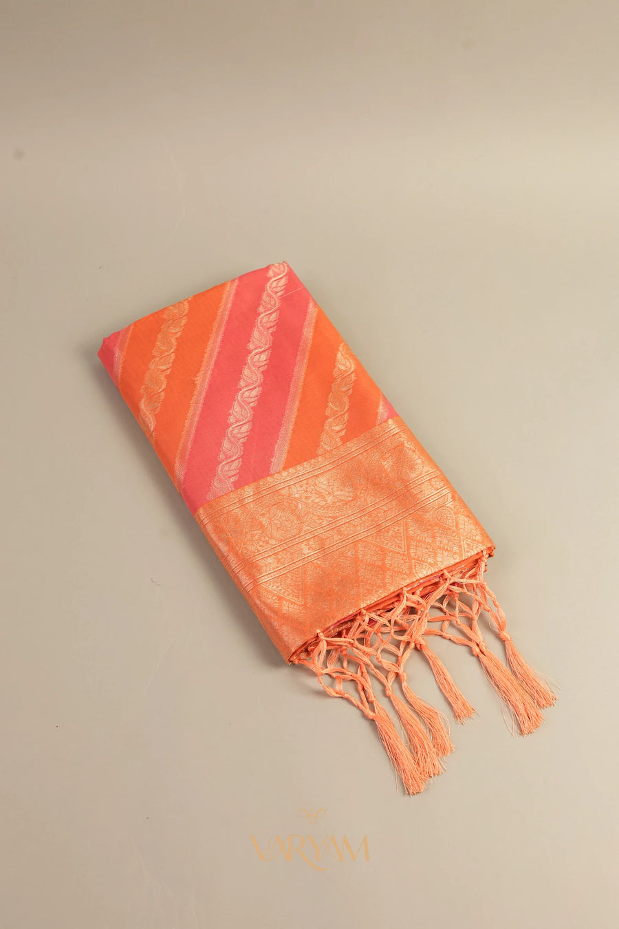 Kaaya Cotton Orange Pink Saree