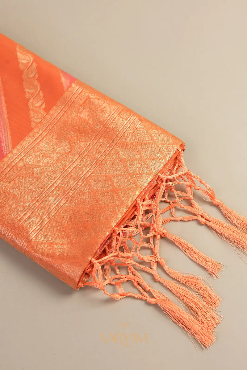 Kaaya Cotton Orange Pink Saree
