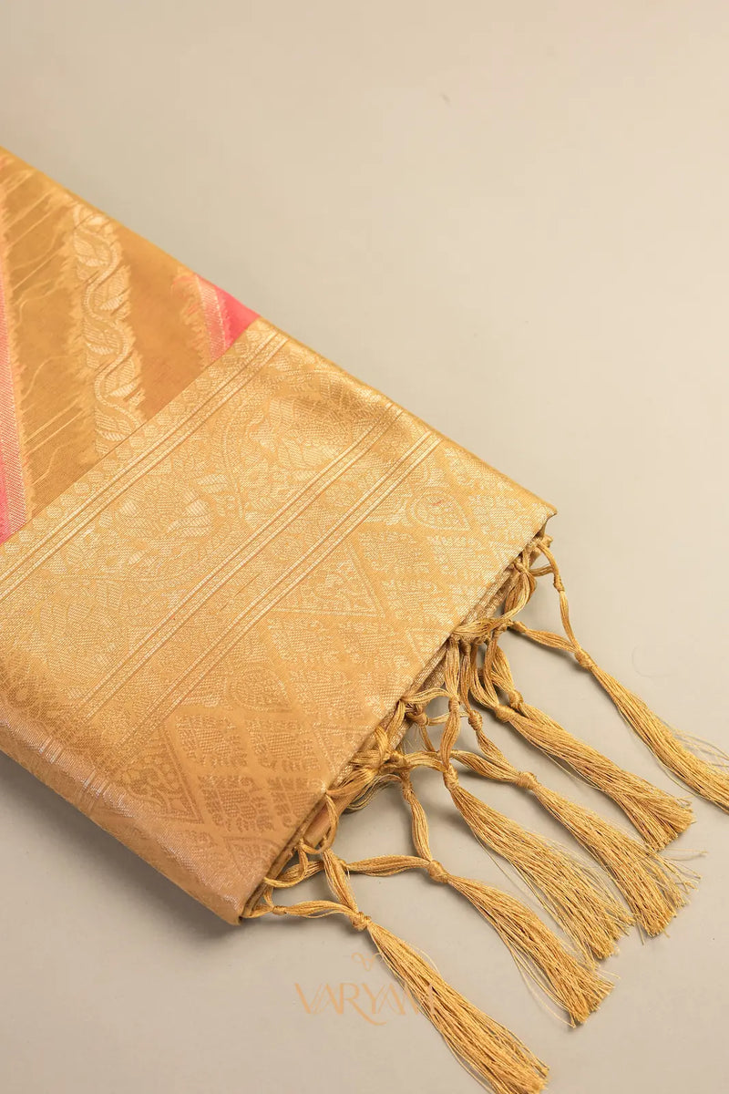 Kaaya Cotton Gold Pink Saree