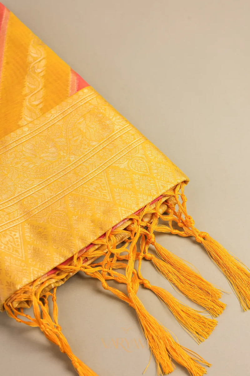 Kaaya Cotton Yellow Pink Saree