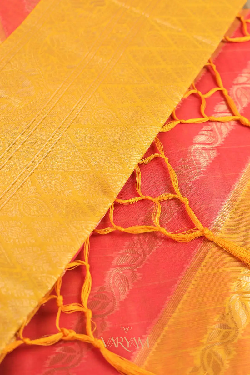 Kaaya Cotton Yellow Pink Saree