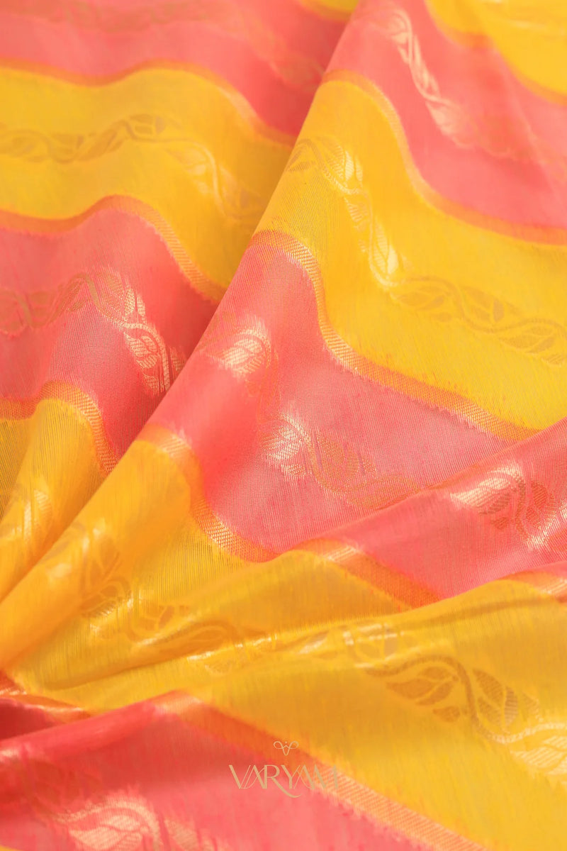 Kaaya Cotton Yellow Pink Saree