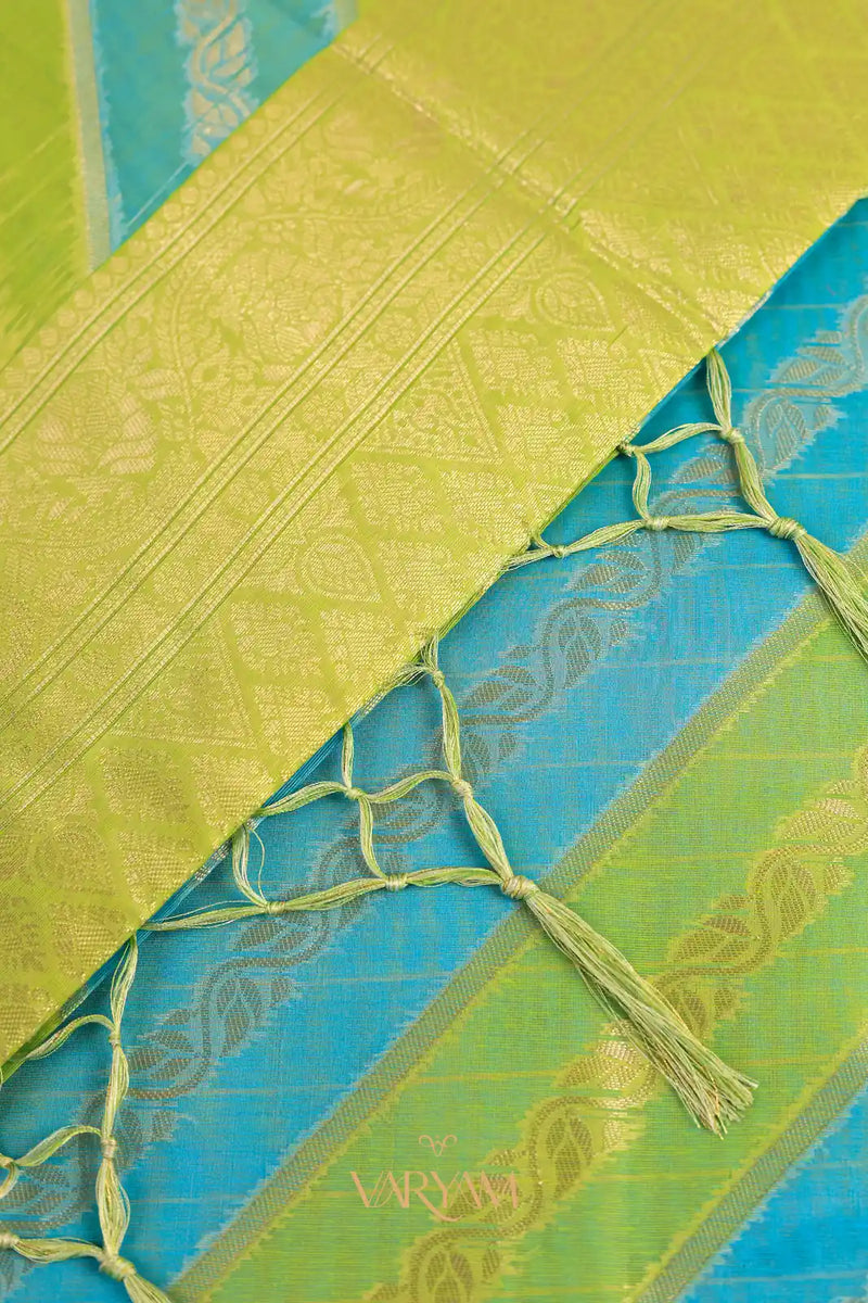 Kaaya Cotton Green Blue Saree