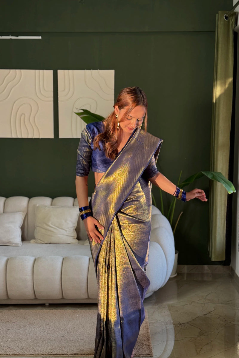Swarna Silk Voilet Gold Saree