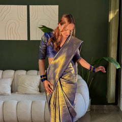Swarna Silk Voilet Gold Saree