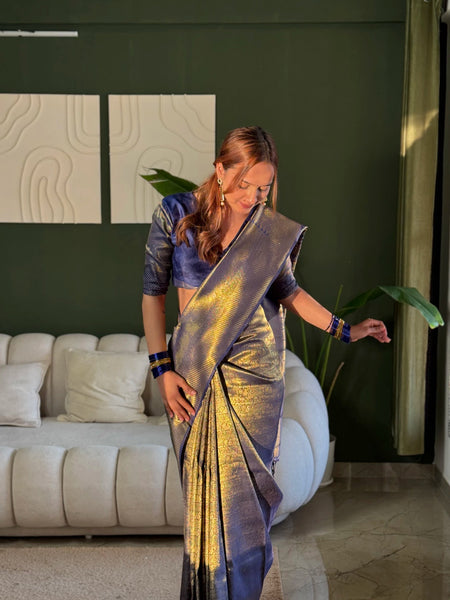 Swarna Silk Voilet Gold Saree