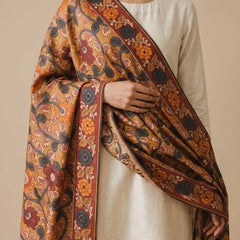 Mustard Printed Jaal Raw Silk Dupatta