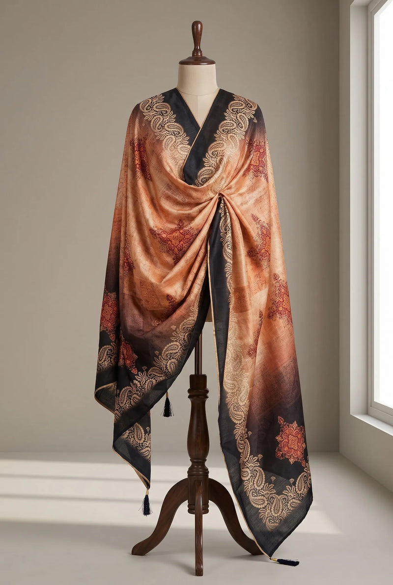 Ombre Floral Raw Silk Dupatta