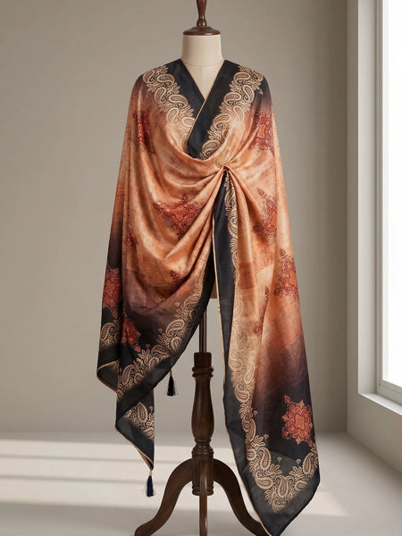Ombre Floral Raw Silk Dupatta