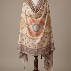 Ivory Medallion Print Raw Silk Dupatta