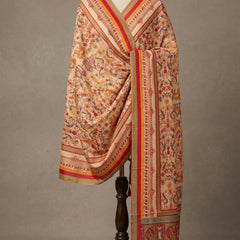 Heritage Print Raw Silk Dupatta with Red Border