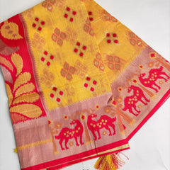 Patola Linen Yellow Saree