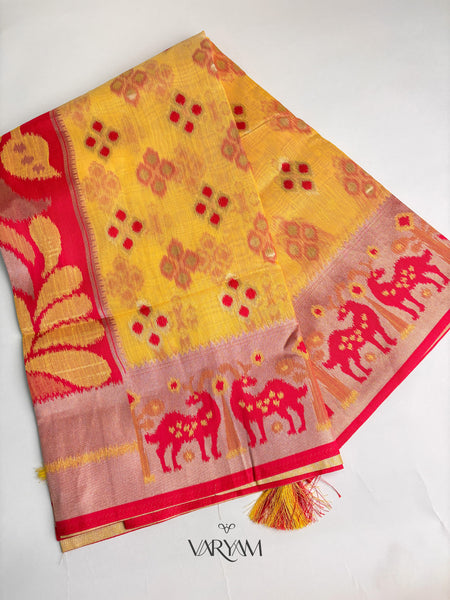 Patola Linen Yellow Saree