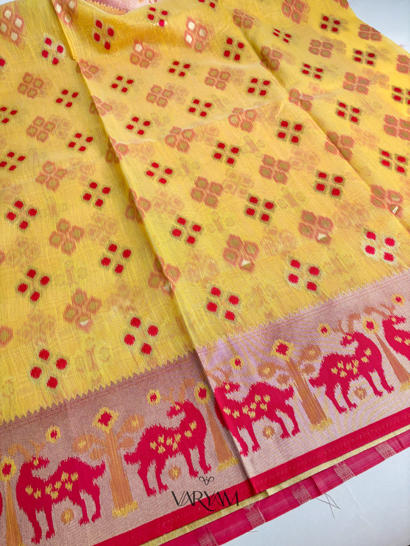 Patola Linen Yellow Saree