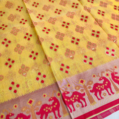 Patola Linen Yellow Saree