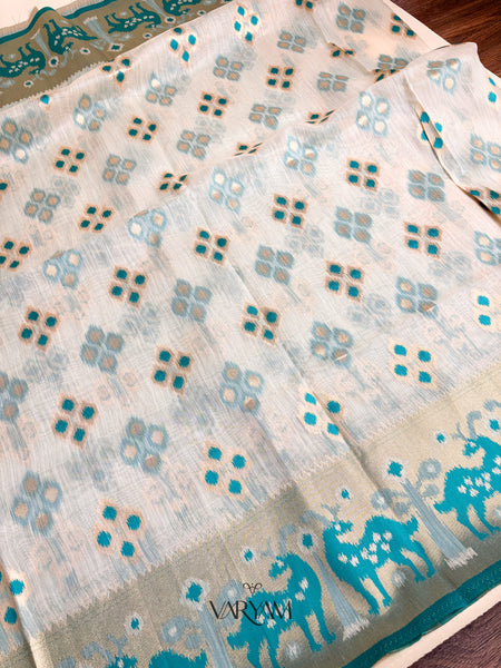Patola Linen Cream Saree