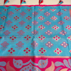 Patola Linen Blue Saree