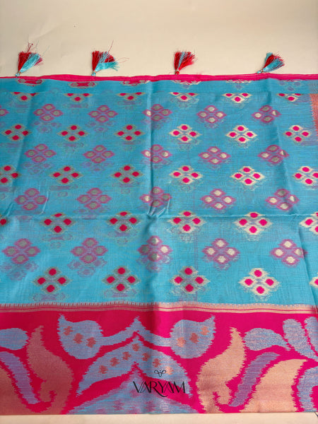 Patola Linen Blue Saree