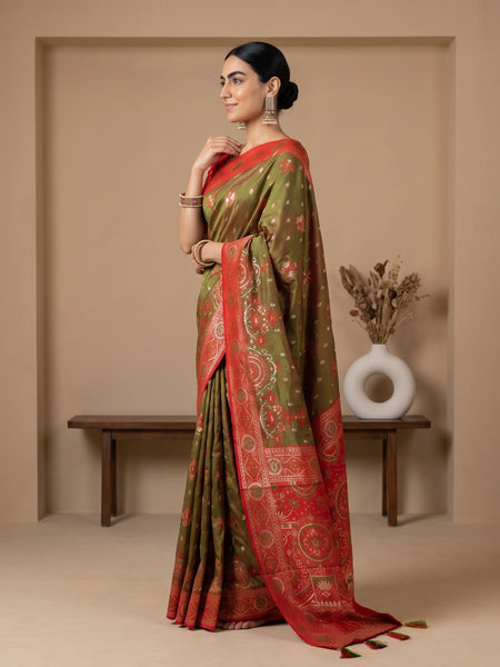 Vira Banarsi Silk Green Saree
