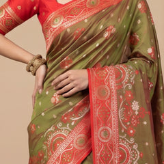 Vira Banarsi Silk Green Saree
