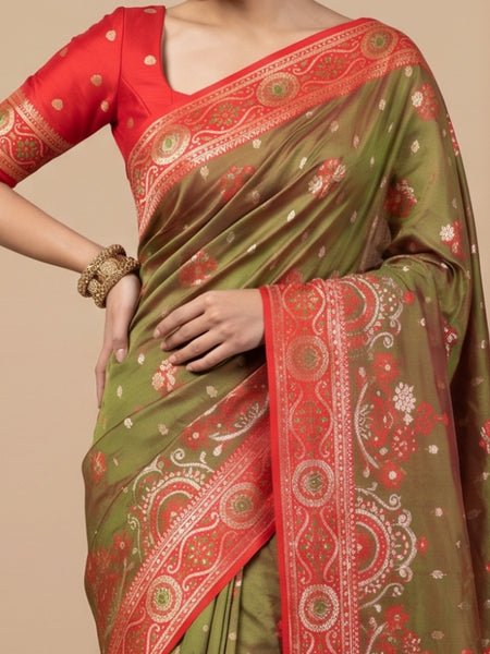 Vira Banarsi Silk Green Saree
