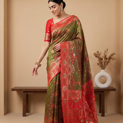 Vira Banarsi Silk Green Saree