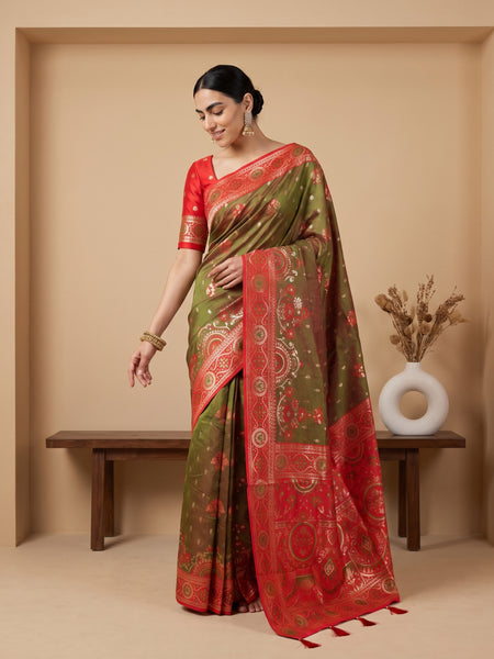 Vira Banarsi Silk Green Saree