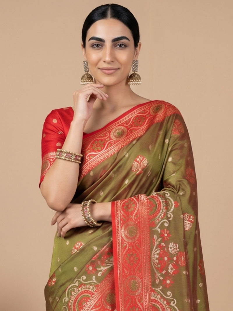Vira Banarsi Silk Green Saree